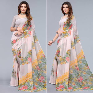 Light Peach Printed Georgette Saree