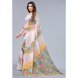 Light Peach Printed Georgette Saree