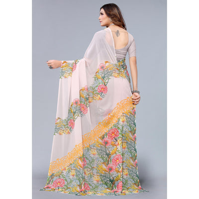 Light Peach Printed Georgette Saree