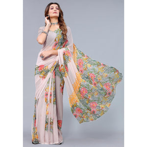 Light Peach Printed Georgette Saree