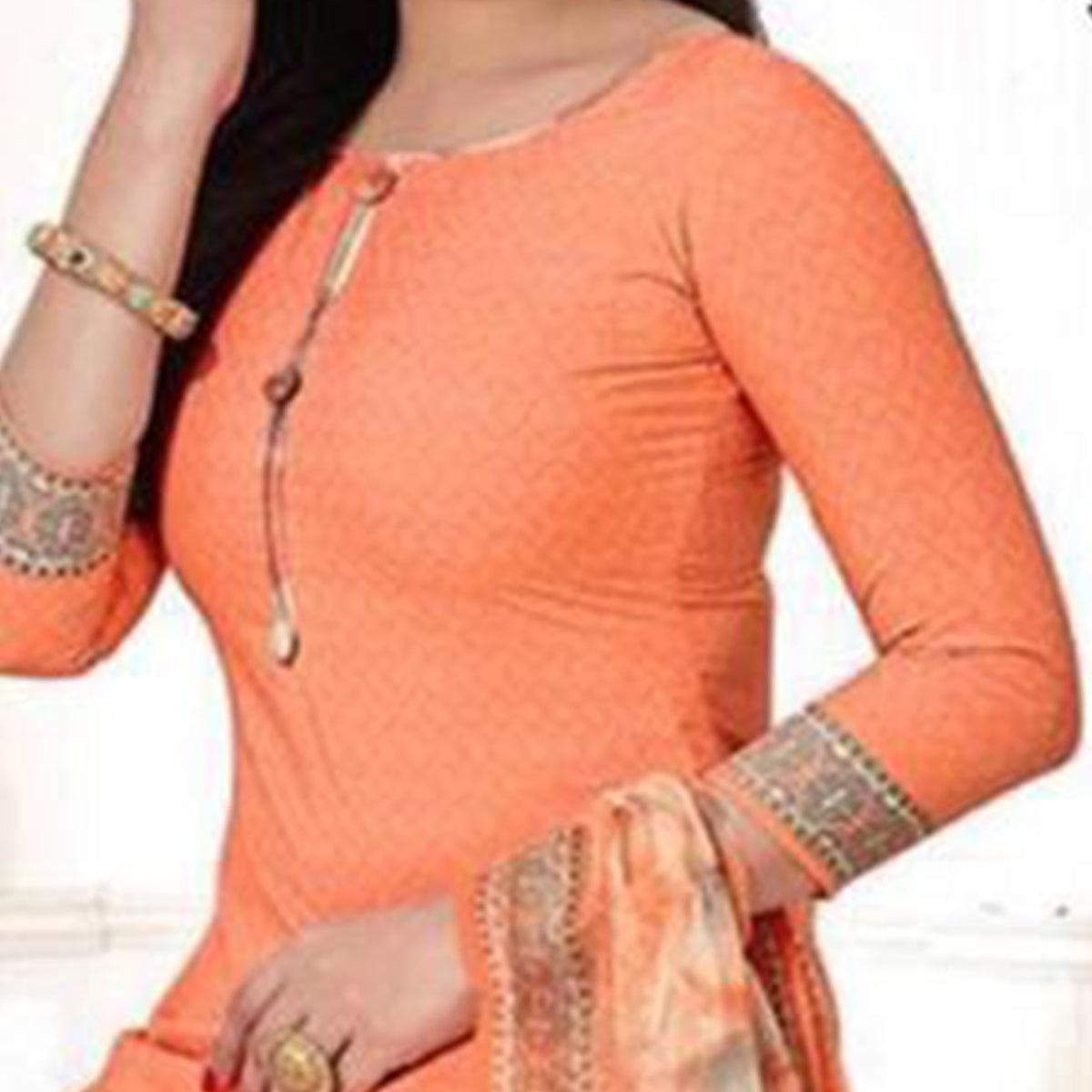 Light Peach Printed Leon Patiala Dress Material