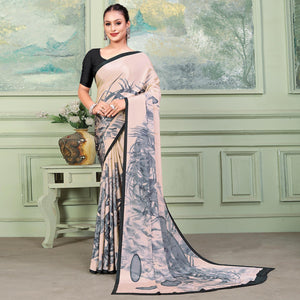 Light Peach Printed Raw Silk Saree