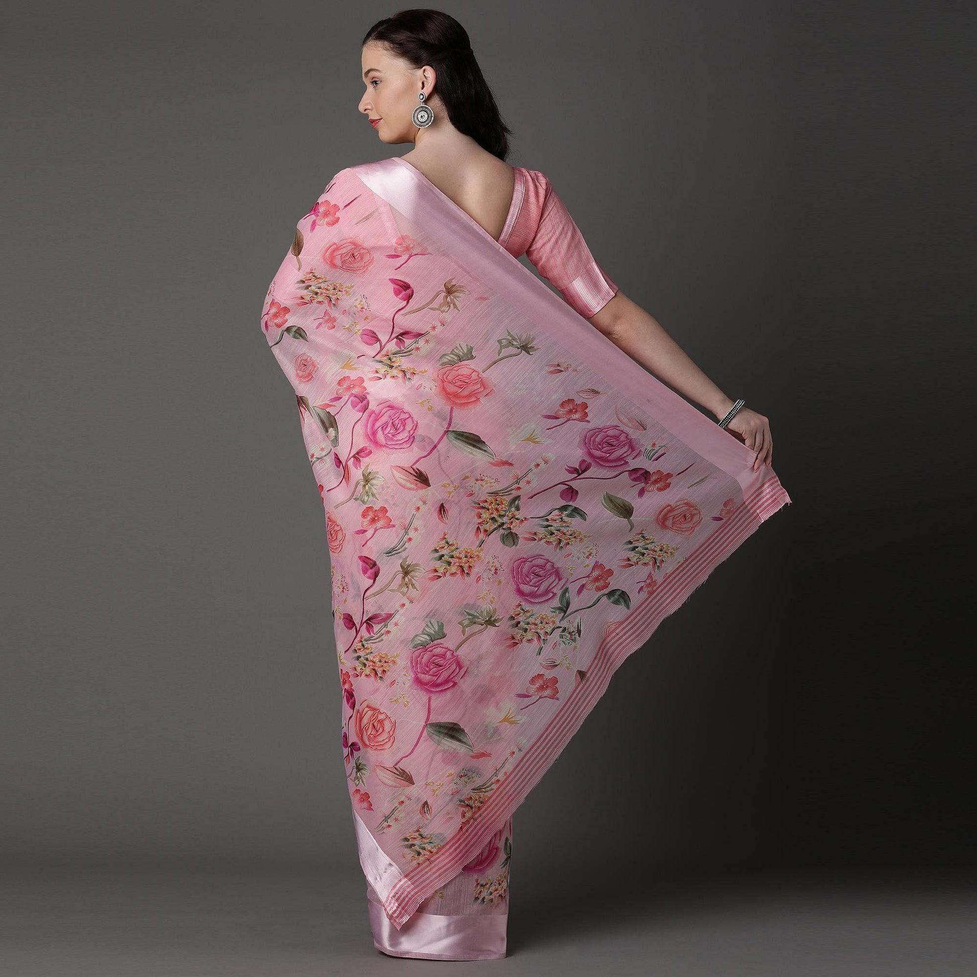 Light Pink  Casual Cotton Silk with Satin Patta Printed Saree With Unstitched Blouse