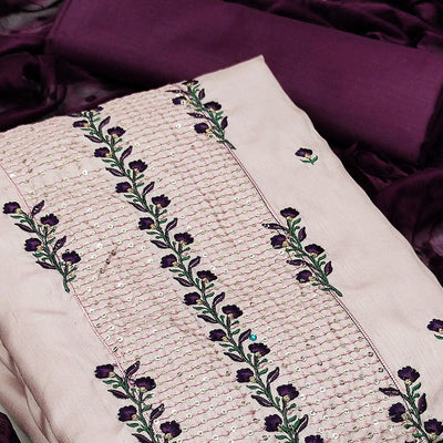 Light Pink Casual Floral Embroidered Silk Dress Material