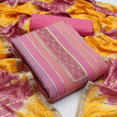 Light Pink Casual Wear Embroidery With Hand Work Premium Pure Cotton  Dress Material