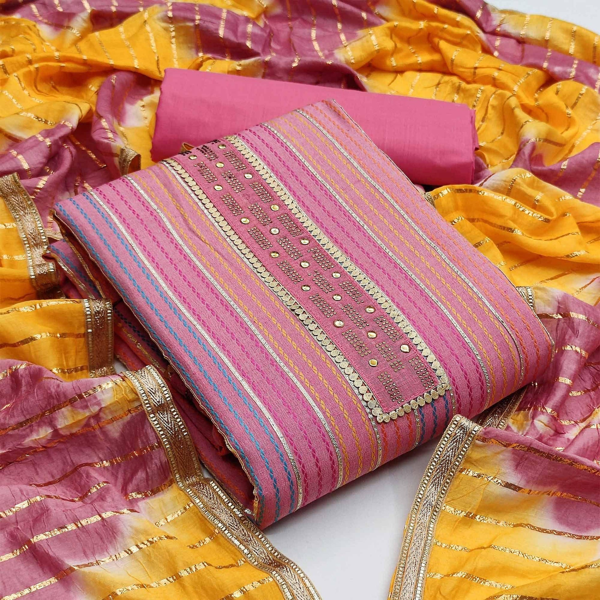 Light Pink Casual Wear Embroidery With Hand Work Premium Pure Cotton  Dress Material
