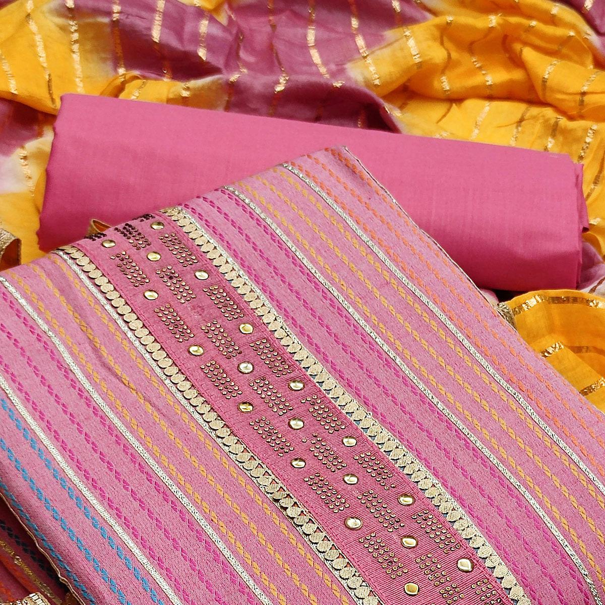 Light Pink Casual Wear Embroidery With Hand Work Premium Pure Cotton  Dress Material
