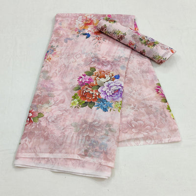 Light Pink Casual Wear Floral Digital Printed Georgette Saree