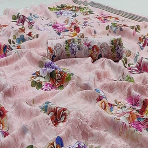Light Pink Casual Wear Floral Digital Printed Georgette Saree