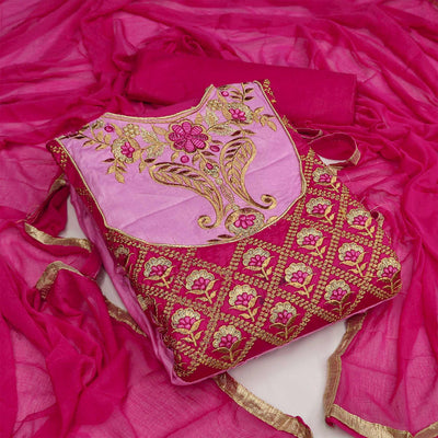 Light Pink Casual Wear Floral Embroidered Work Cotton Dress Material
