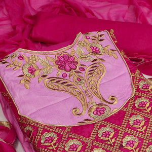 Light Pink Casual Wear Floral Embroidered Work Cotton Dress Material