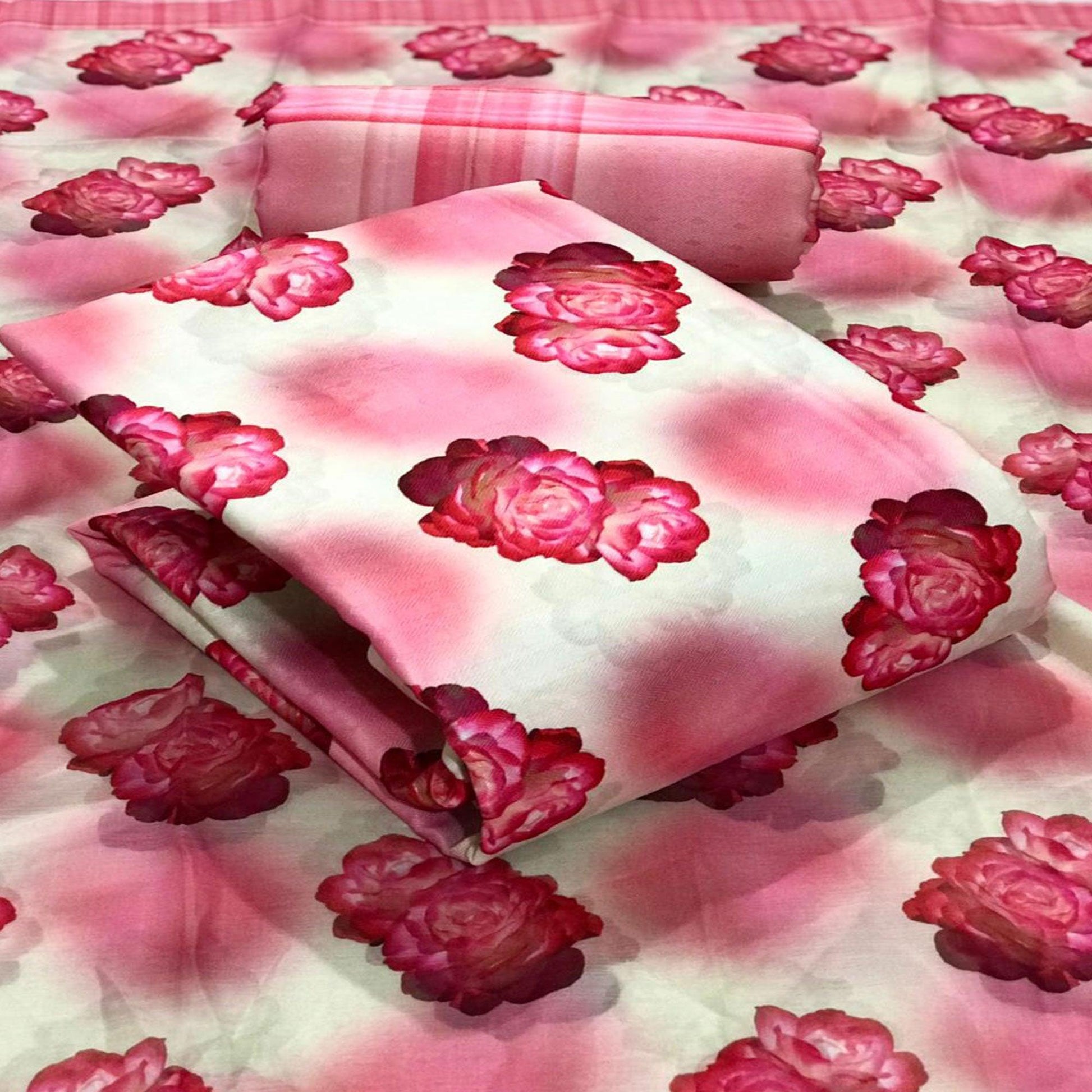 Light Pink Casual Wear Floral Printed Pashmina Dress Material