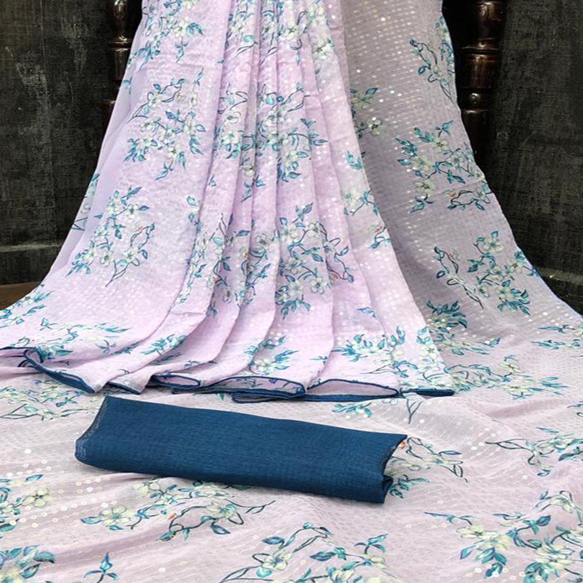 Light Pink Casual Wear Printed & Sequins Work Heavy Georgette Saree