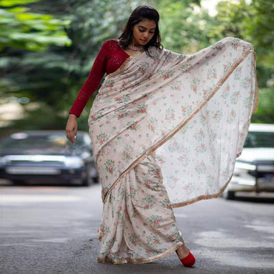 Light Pink Casual Wear Printed Georgette Saree