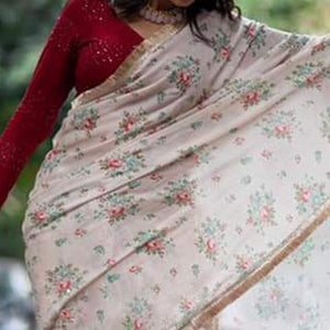 Light Pink Casual Wear Printed Georgette Saree