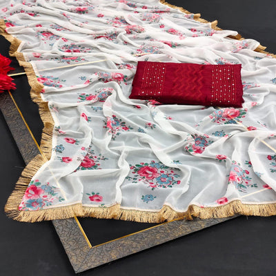 Light Pink Casual Wear Printed Georgette Saree