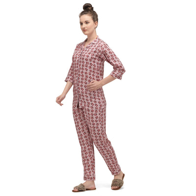 Light pink Casual Wear Printed Rayon Night Suit