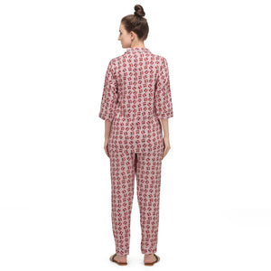 Light pink Casual Wear Printed Rayon Night Suit
