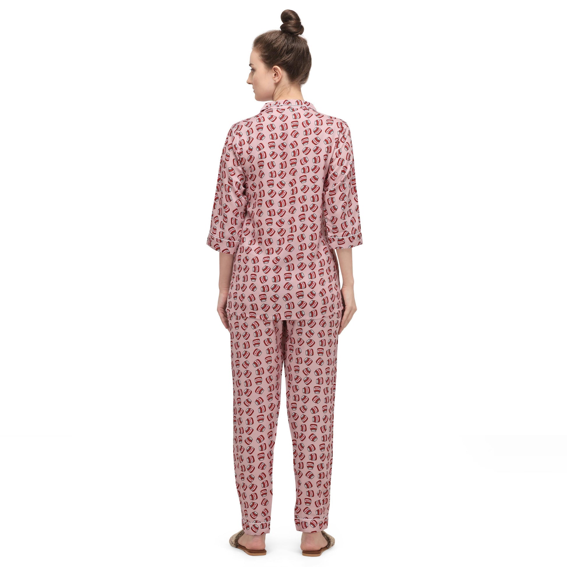 Light pink Casual Wear Printed Rayon Night Suit