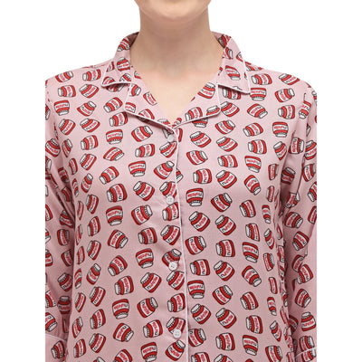 Light pink Casual Wear Printed Rayon Night Suit