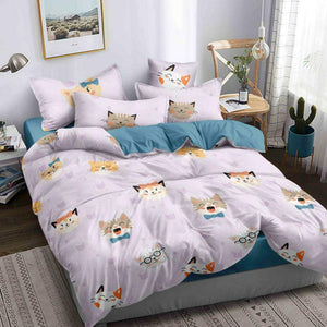 Light Pink Cat Printed Kids Bedsheet With Pillow Cover