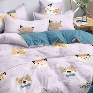Light Pink Cat Printed Kids Bedsheet With Pillow Cover