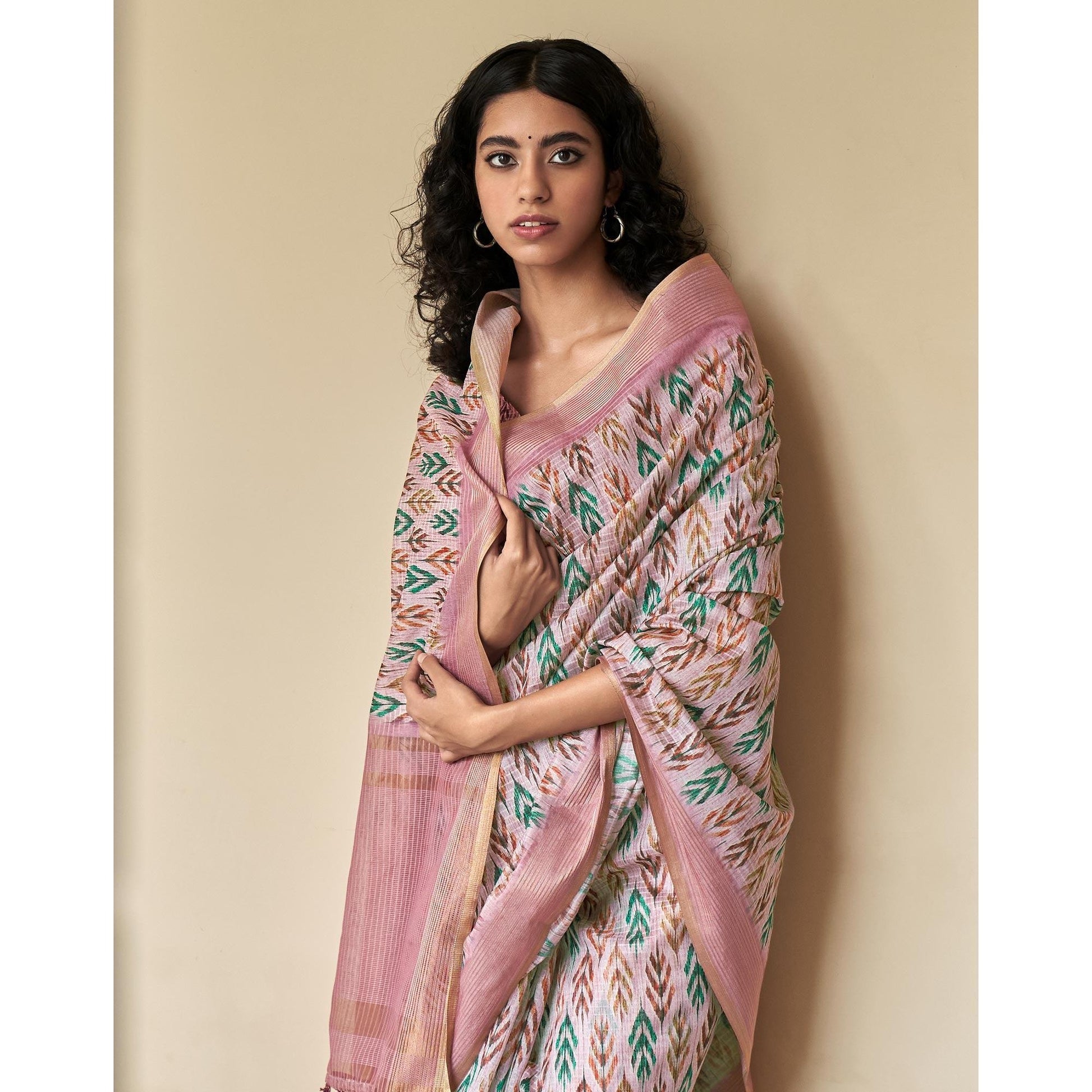 Light Pink Digital Printed Art Silk Saree