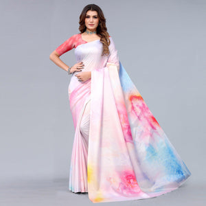 Light Pink Digital Printed Dola Silk Saree