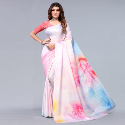 Light Pink Digital Printed Dola Silk Saree