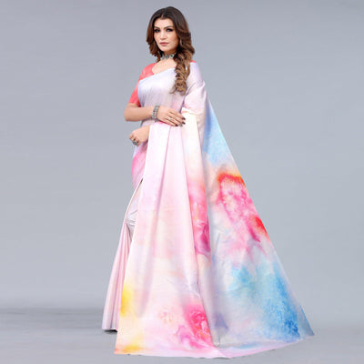 Light Pink Digital Printed Dola Silk Saree