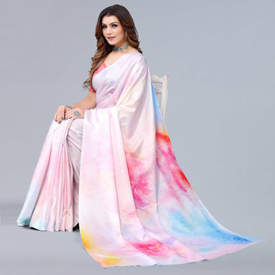 Light Pink Digital Printed Dola Silk Saree
