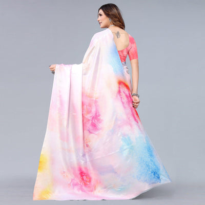 Light Pink Digital Printed Dola Silk Saree