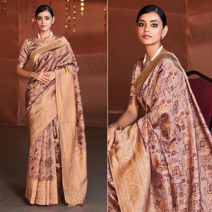 Light Pink Digital Printed With Woven Border Art Silk Saree