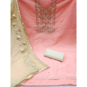 Light Pink Embellished Chanderi Dress Material