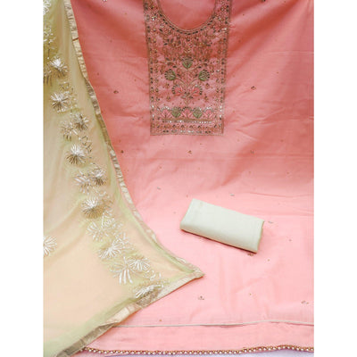 Light Pink Embellished Chanderi Dress Material
