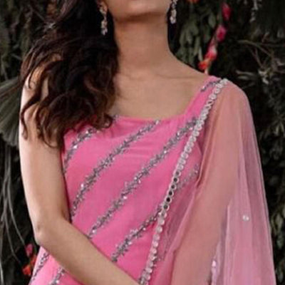 Light Pink Embroidered Georgette Sharara Suit