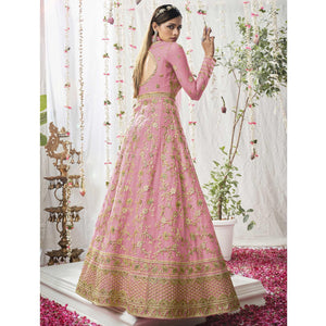 Light Pink Embroidered Netted Anarkali Suit