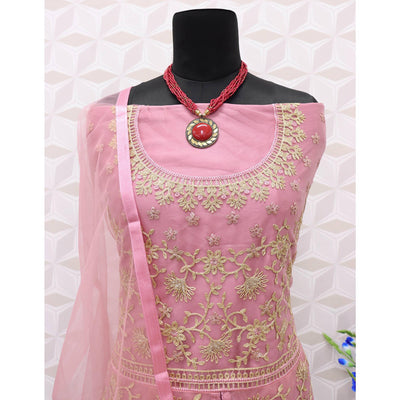 Light Pink Embroidered Netted Anarkali Suit