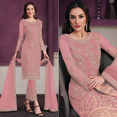 Light Pink Embroidered Netted Suit