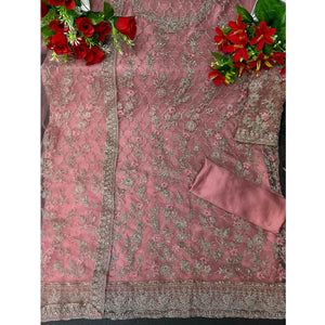 Light Pink Embroidered Netted Suit
