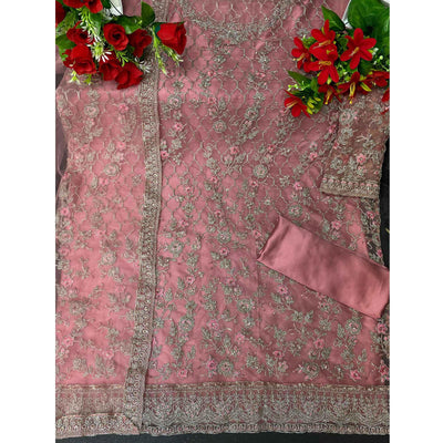 Light Pink Embroidered Netted Suit