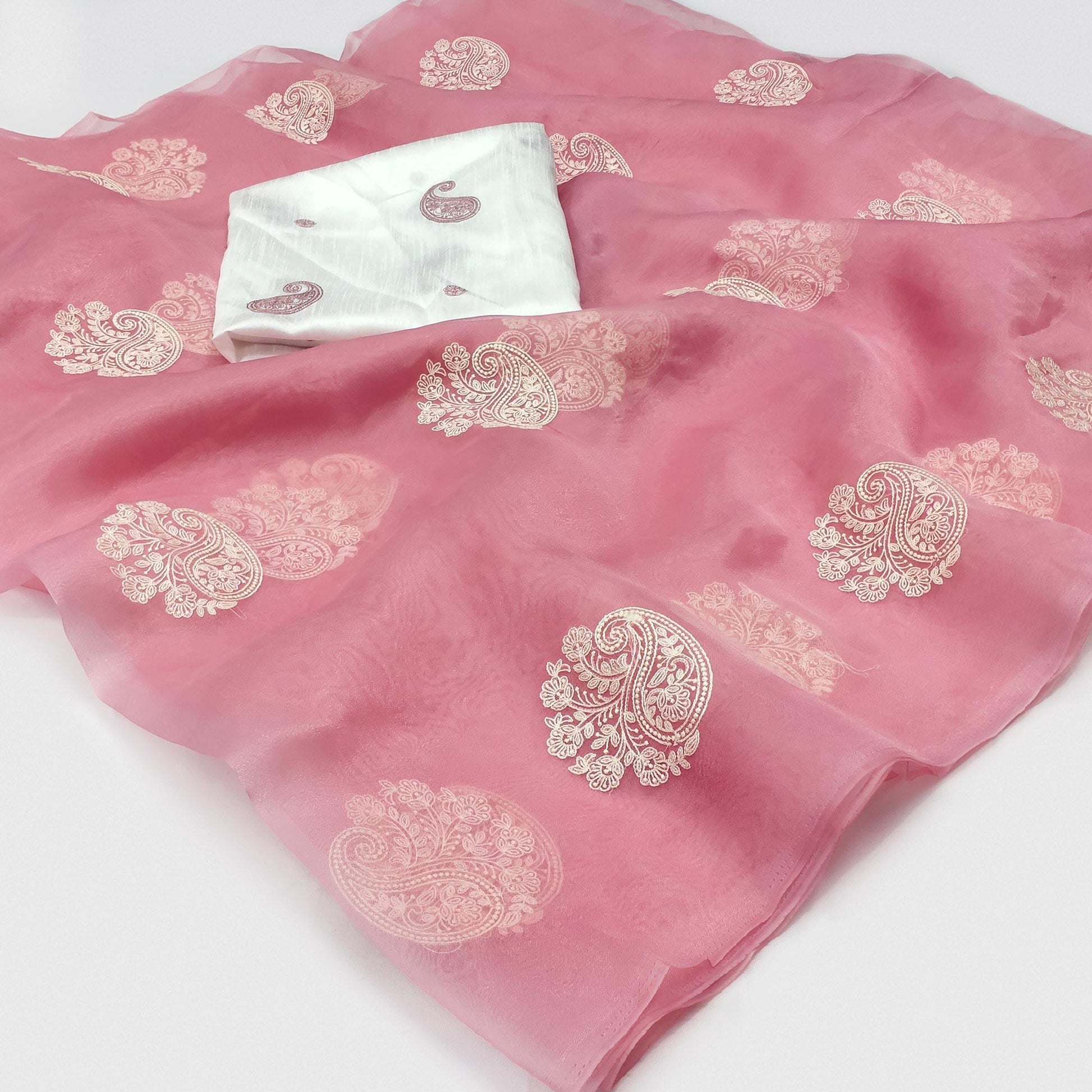 Light Pink Embroidered Organza Saree