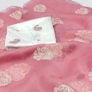 Light Pink Embroidered Organza Saree
