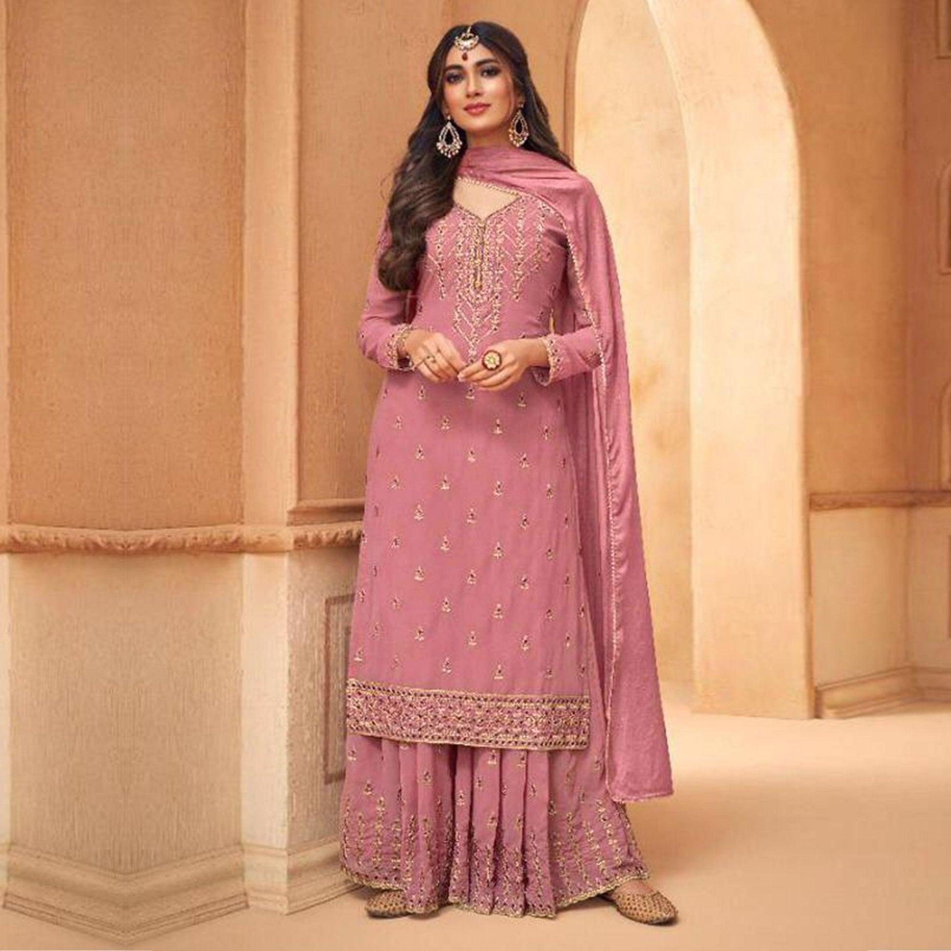 Light Pink Embroidery Georgette Salwar suit