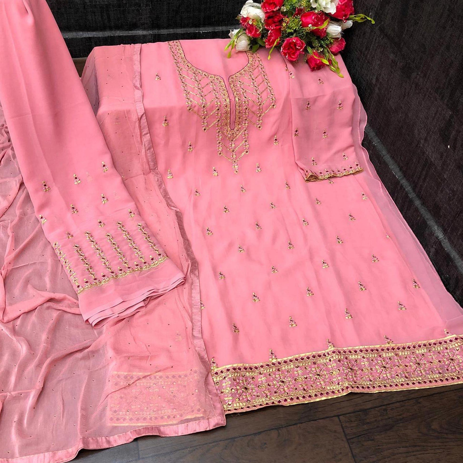 Light Pink Embroidery Georgette Salwar suit