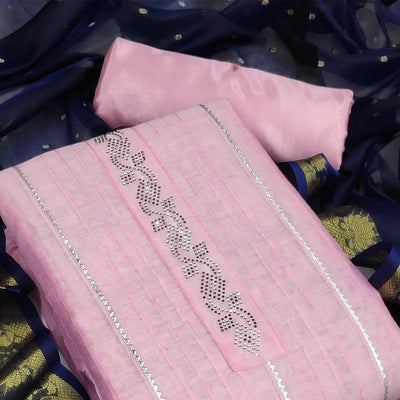 Light Pink Festive Wear Embellished With Gotta work Chanderi Dress Material