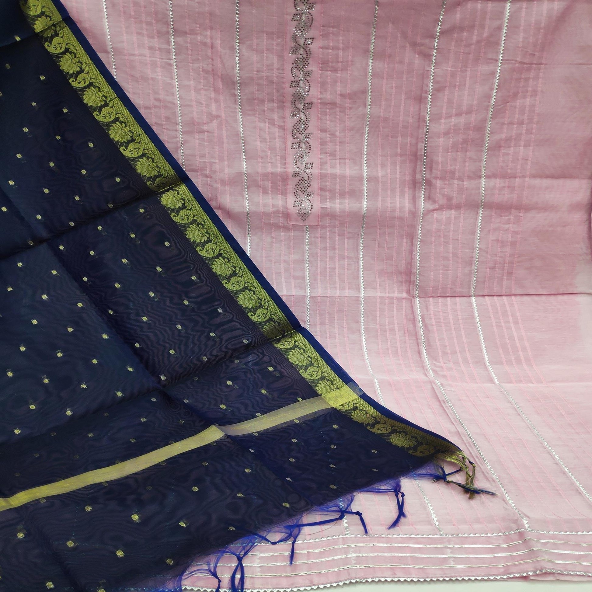 Light Pink Festive Wear Embellished With Gotta work Chanderi Dress Material
