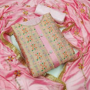 Light Pink Festive Wear Embroidered Banarasi Silk Jacquard Dress Material