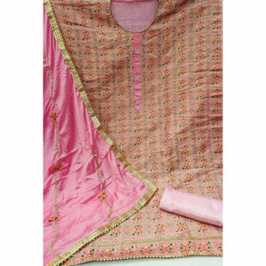 Light Pink Festive Wear Embroidered Banarasi Silk Jacquard Dress Material