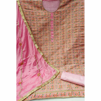 Light Pink Festive Wear Embroidered Banarasi Silk Jacquard Dress Material
